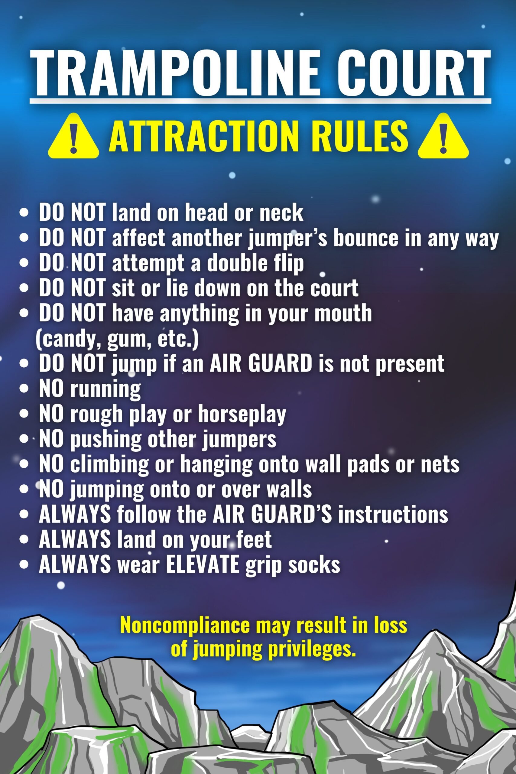 Rules Elevate Trampoline Park Erie, PA